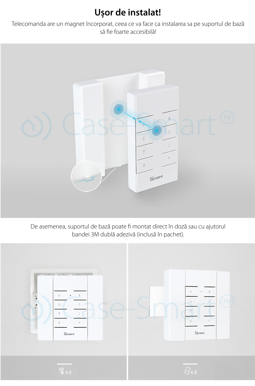 Pacchetto Supporto da Parete + Telecomando RF Sonoff RM433 con Funzione Sincronizzazione Wi-Fi, Regolazione Intensità Luci, Regolazione Velocità Ventilatore