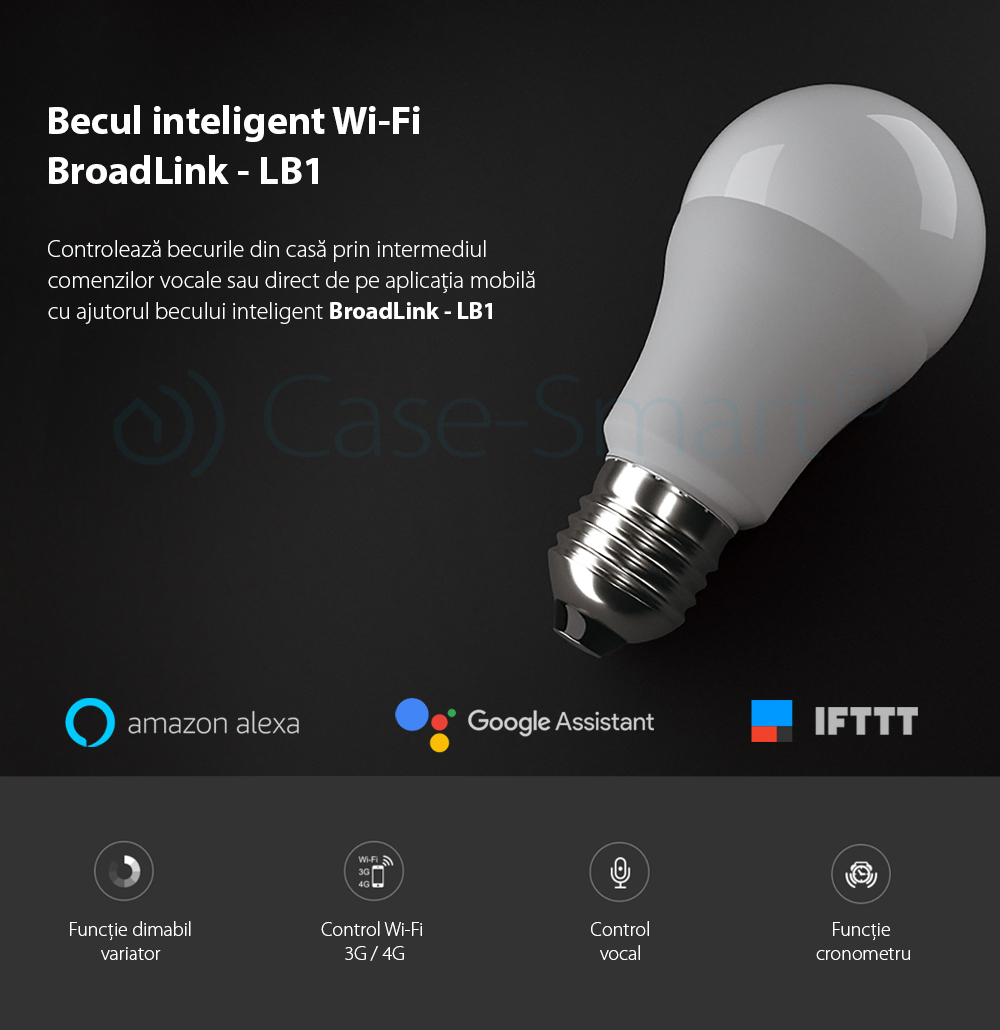 Pacchetto di 4 lampadine intelligenti Wi-Fi BroadLink FastCon dimmerabili, E27, 6.5W, compatibili con Amazon Alexa, Google Home, controllo tramite smartphone