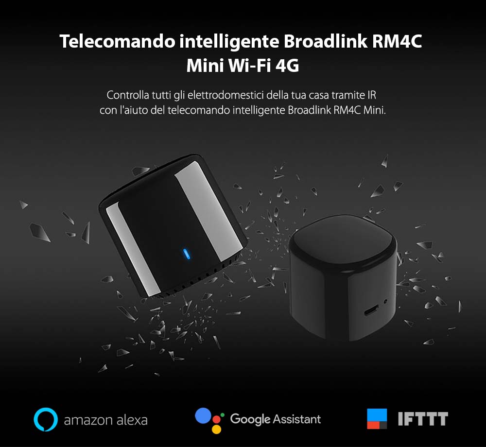 Telecomando intelligente BroadLink RM4C Mini, IR, Wi-Fi, compatibile con Amazon Alexa e Google Home