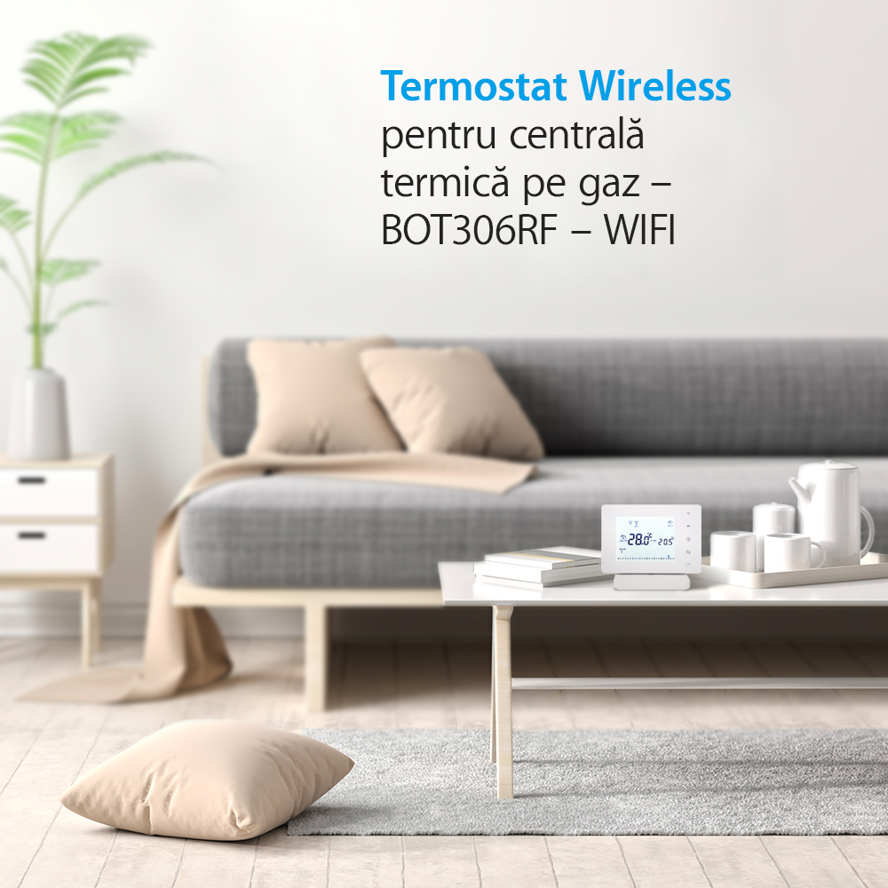 Termostato Wi-Fi per caldaia a gas e riscaldamento a pavimento con agente termico BeOk BOT306RF-WIFI, Programmabile, Memorizzazione impostazioni, Antigelo, Controllo da cellulare