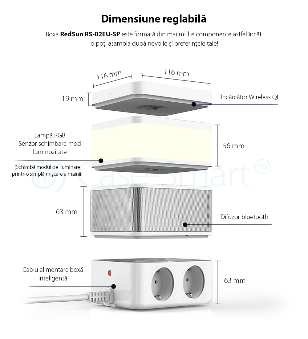 Altoparlante portatile con lampada intelligente Redsun RS-02EU-SP, Funzione di batteria esterna, Caricatore wireless, Bluetooth