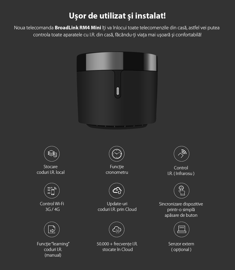 Telecomando intelligente BroadLink RM4 Mini, controllo IR