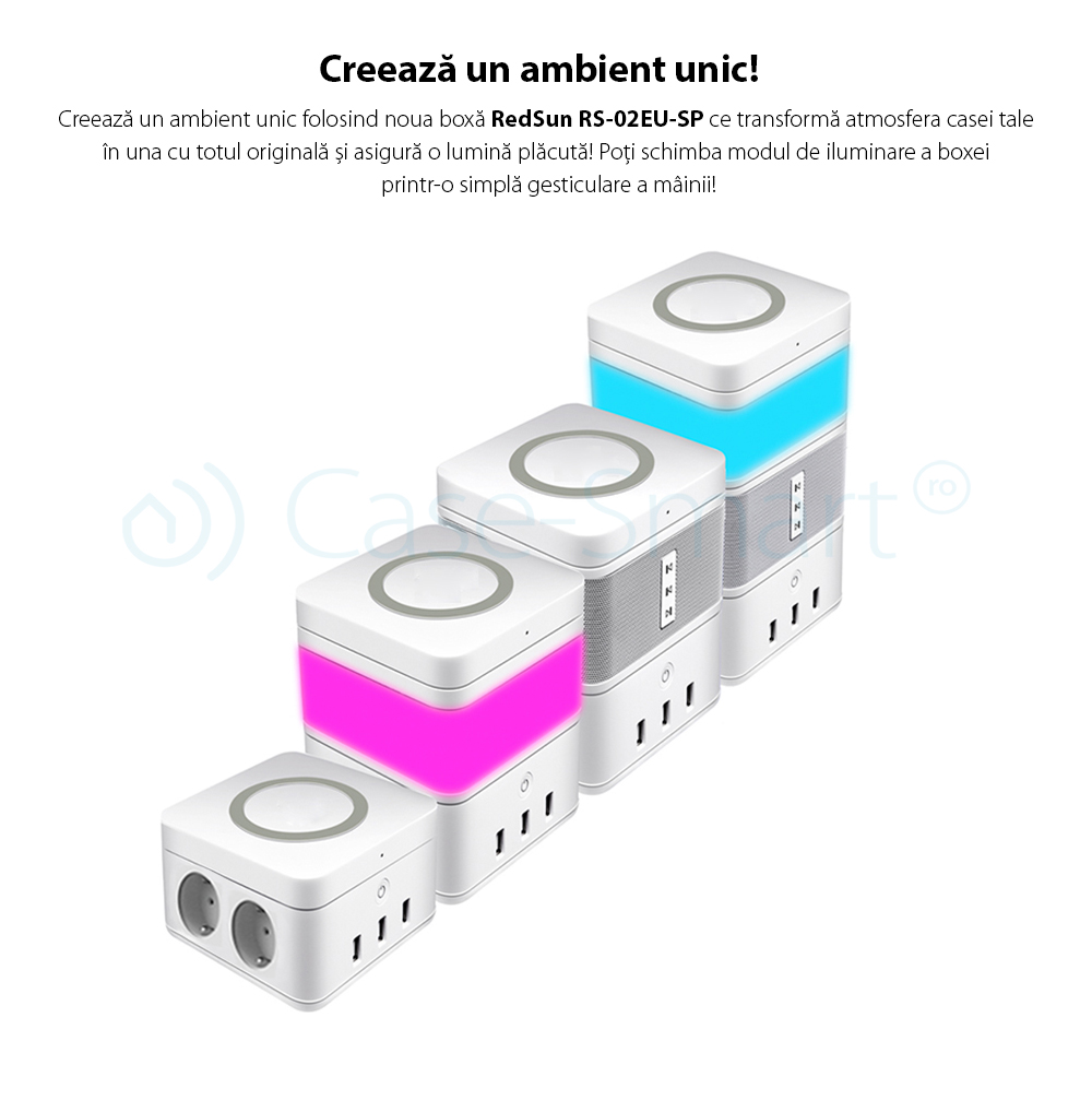 Altoparlante portatile con lampada intelligente Redsun RS-02EU-SP, Funzione di batteria esterna, Caricatore wireless, Bluetooth