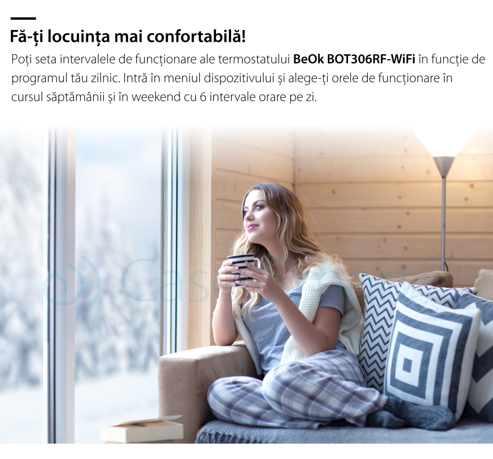 Termostato Wi-Fi per caldaia a gas e riscaldamento a pavimento con agente termico BeOk BOT306RF-WIFI, Programmabile, Memorizzazione impostazioni, Antigelo, Controllo da cellulare