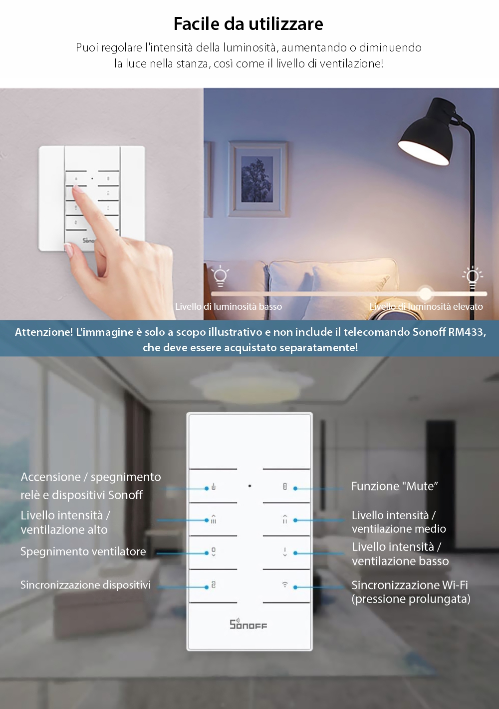 Supporto da parete per telecomando Sonoff RM433