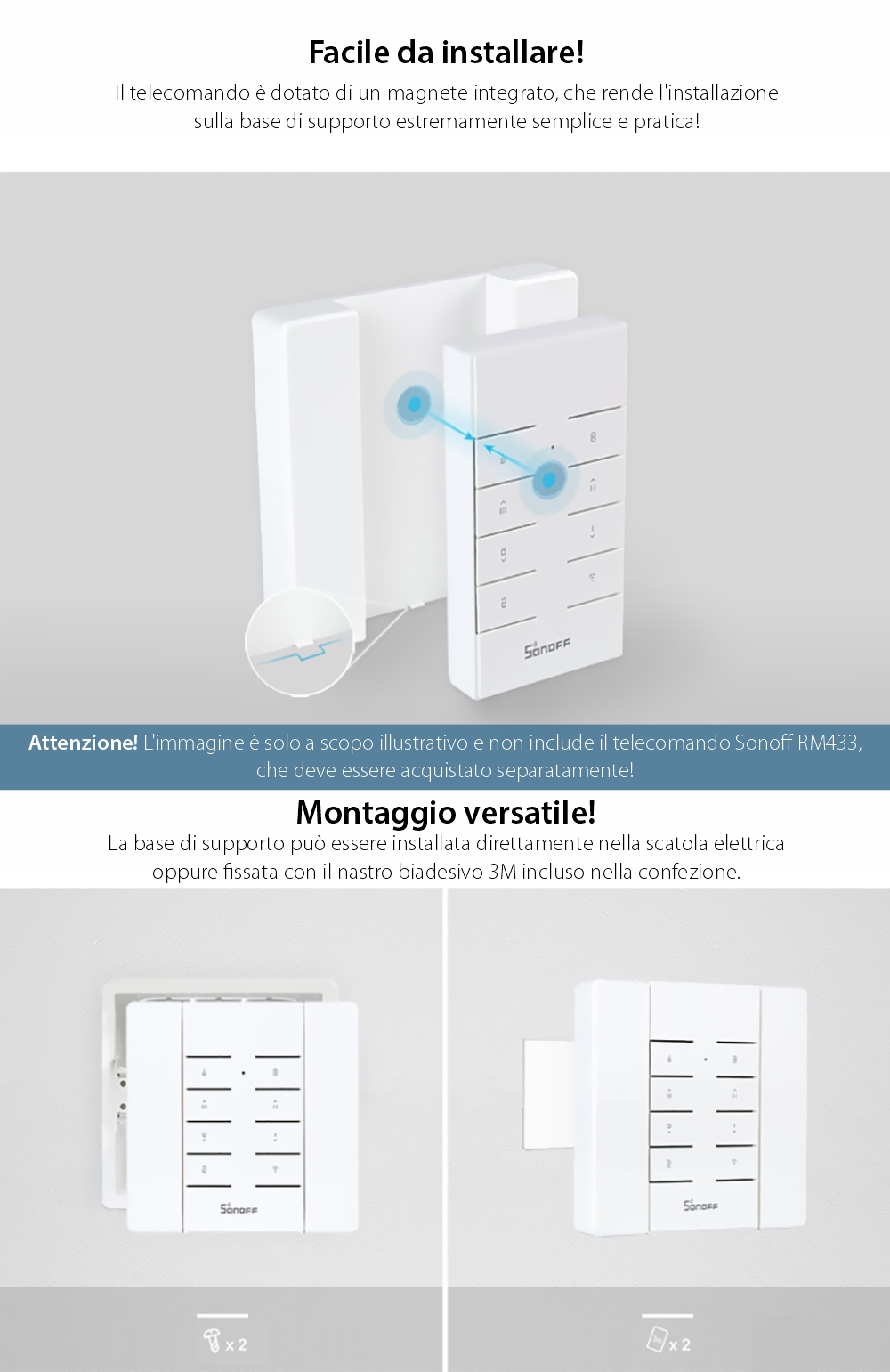 Supporto da parete per telecomando Sonoff RM433
