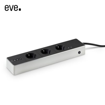 Multipresa con protezione contro le sovratensioni Eve Energy Strip, 3 prese, cavo 1,9 m, Wireless, Monitoraggio consumo energetico, Controllo tramite telefono cellulare