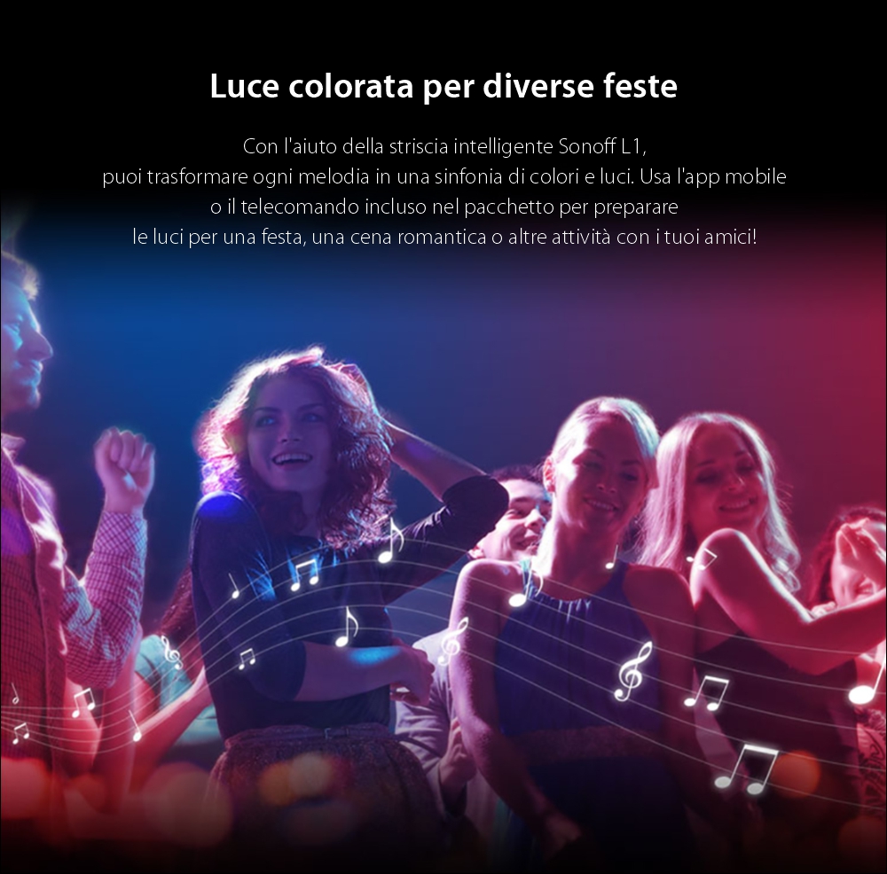 Striscia LED RGB Intelligente Wireless Sonoff L1, Lunghezza 2 m, Telecomando incluso, Controllo vocale, Controllo tramite smartphone.