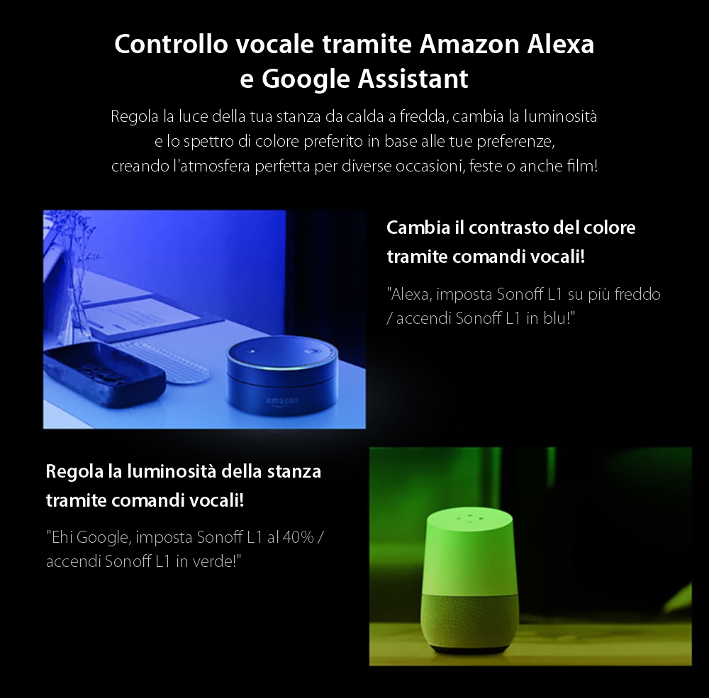 Striscia LED RGB Intelligente Wireless Sonoff L1, Lunghezza 2 m, Telecomando incluso, Controllo vocale, Controllo tramite smartphone.