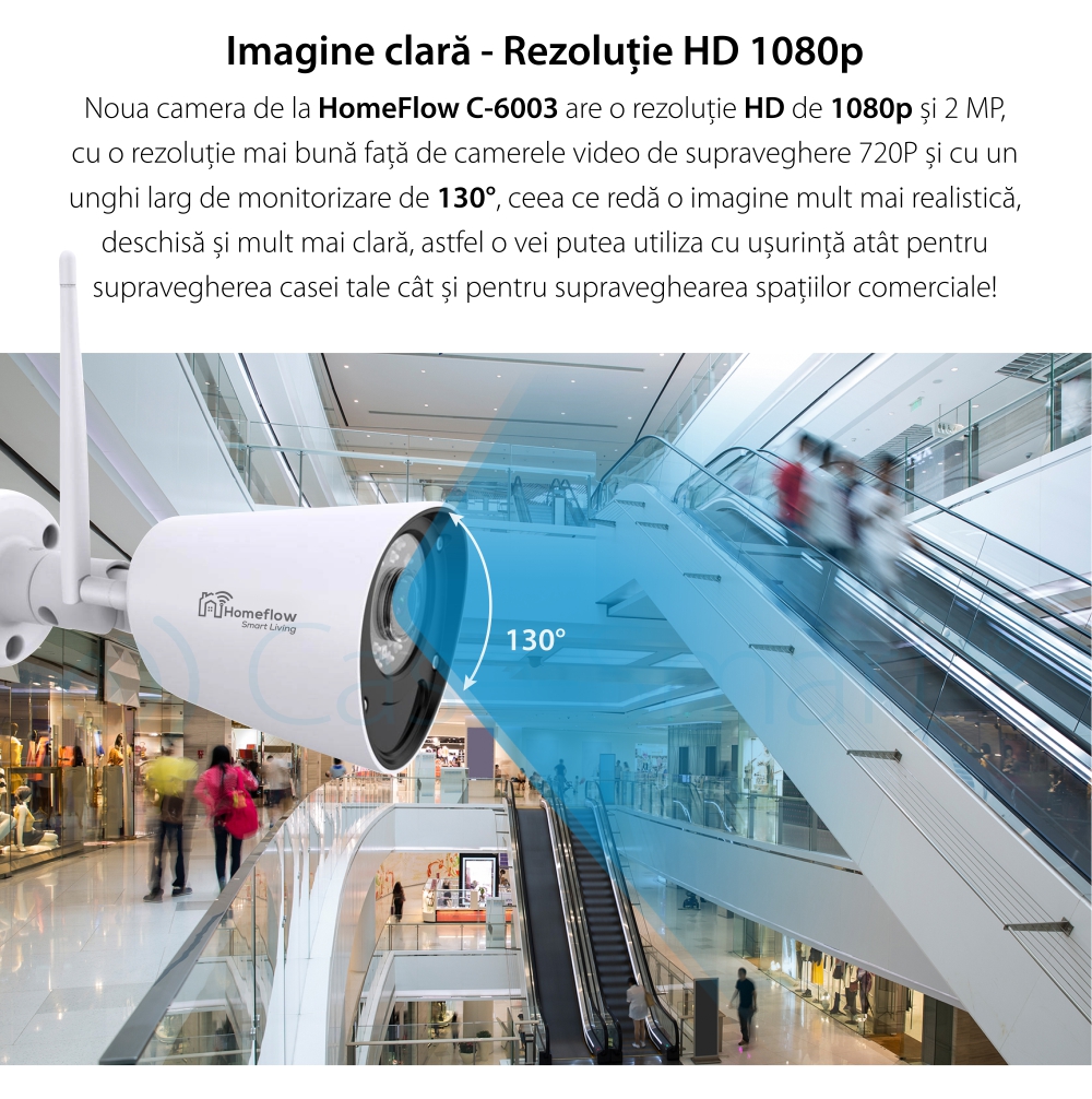Telecamera di sorveglianza wireless Homeflow C-6003, per esterni, rilevamento del movimento, visione notturna, controllo tramite smartphone