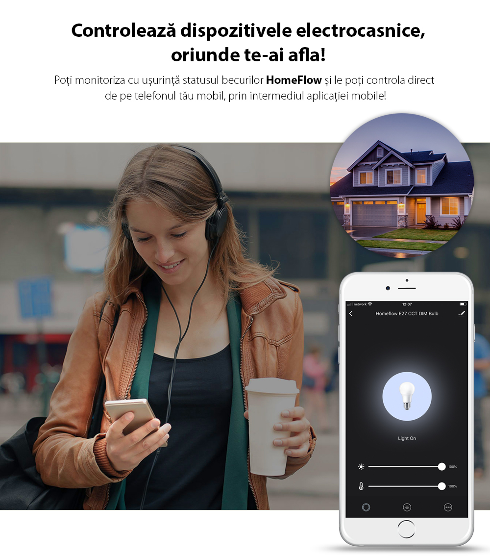 Lampadina LED Intelligente Wireless Homeflow B-5008, B22, 5.5W (equivalente a 40W), 500lm, dimmerabile, a filamento, luce calda, Controllo tramite smartphone