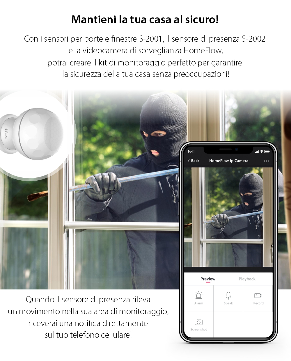 Sensore di movimento Wireless Homeflow S-2002, Notifiche, Creazione di scene di funzionamento