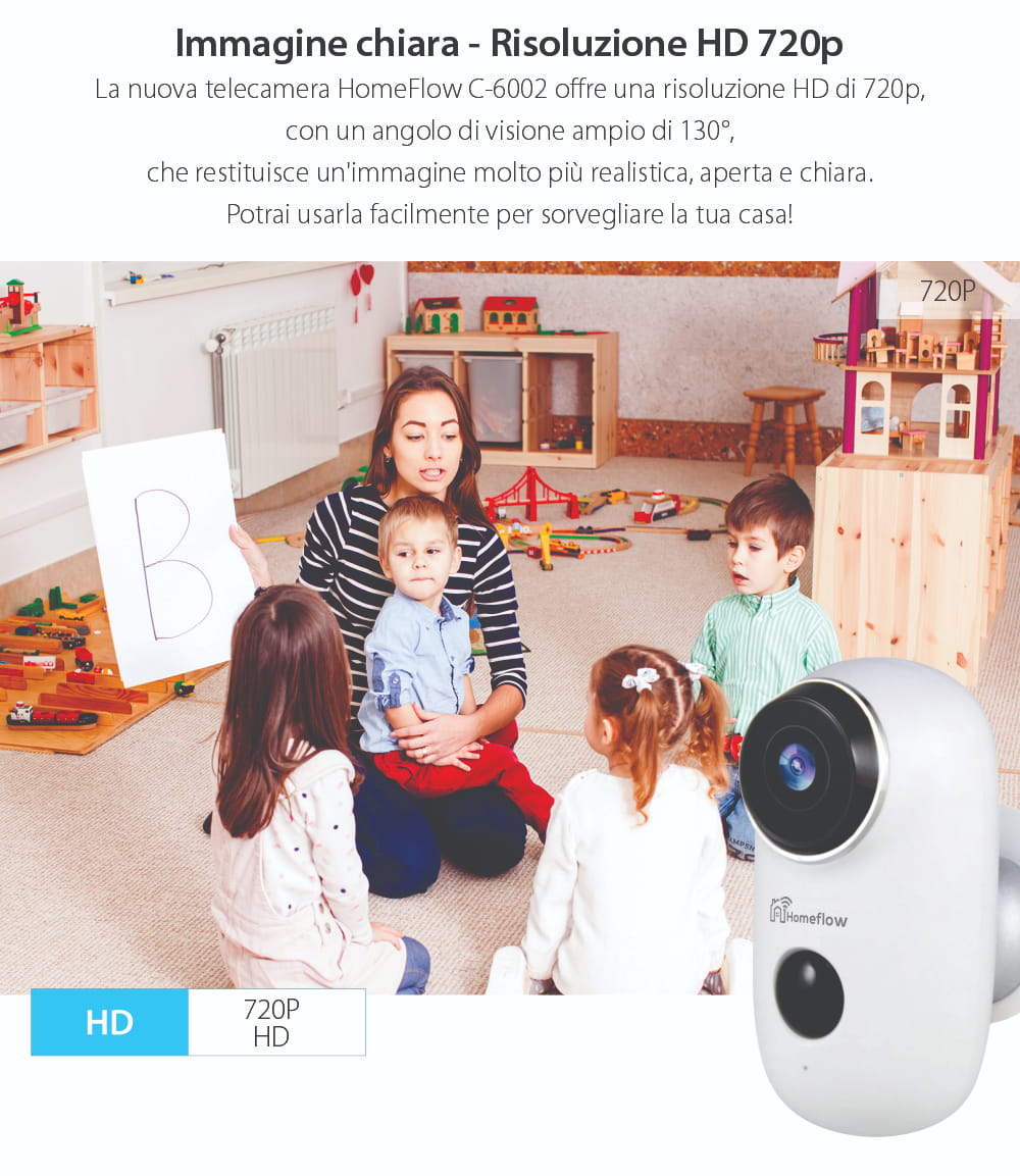Telecamera di sorveglianza intelligente Wireless Homeflow C-6002, Comunicazione bidirezionale, Rilevamento movimento