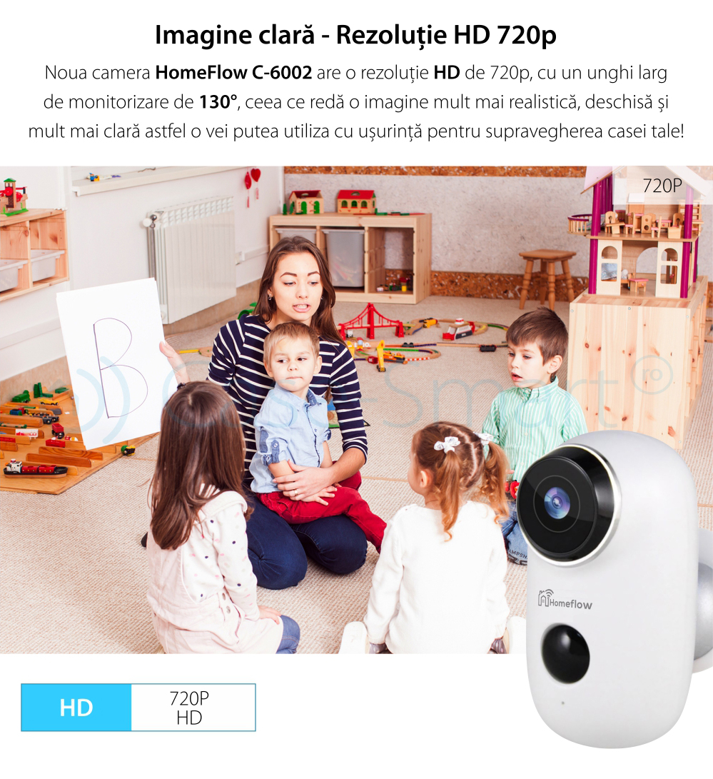 Telecamera di sorveglianza intelligente Wireless Homeflow C-6002, Comunicazione bidirezionale, Rilevamento movimento