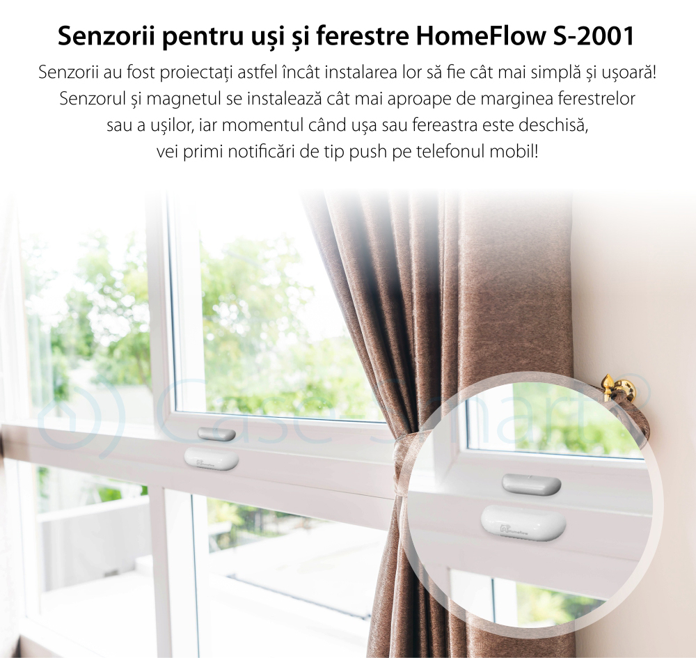 Sensore di contatto per porte e finestre Wireless Homeflow S-2001, Compatibile con Google Assistant e Amazon Alexa