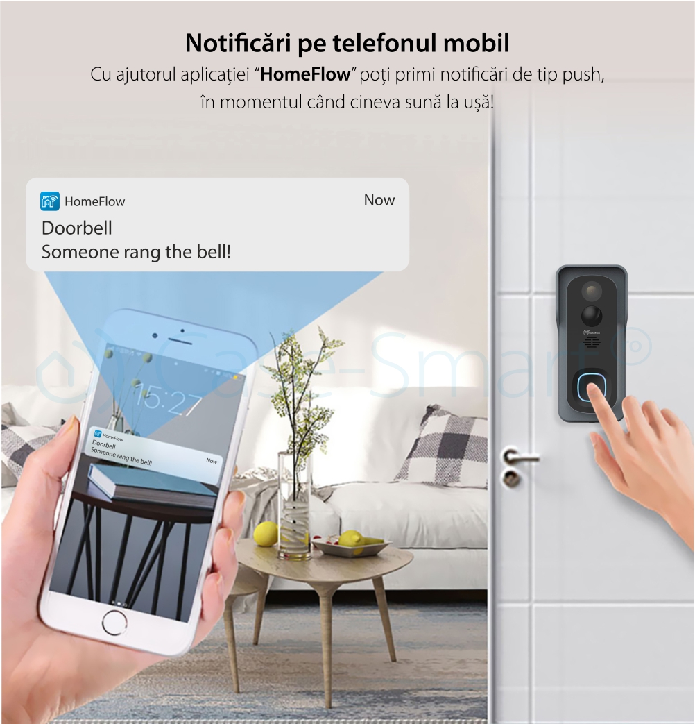 Campanello intelligente wireless con monitoraggio video Homeflow D-3001, Comunicazione bidirezionale, Rilevamento del movimento, Notifiche, Modulo campanello interno incluso