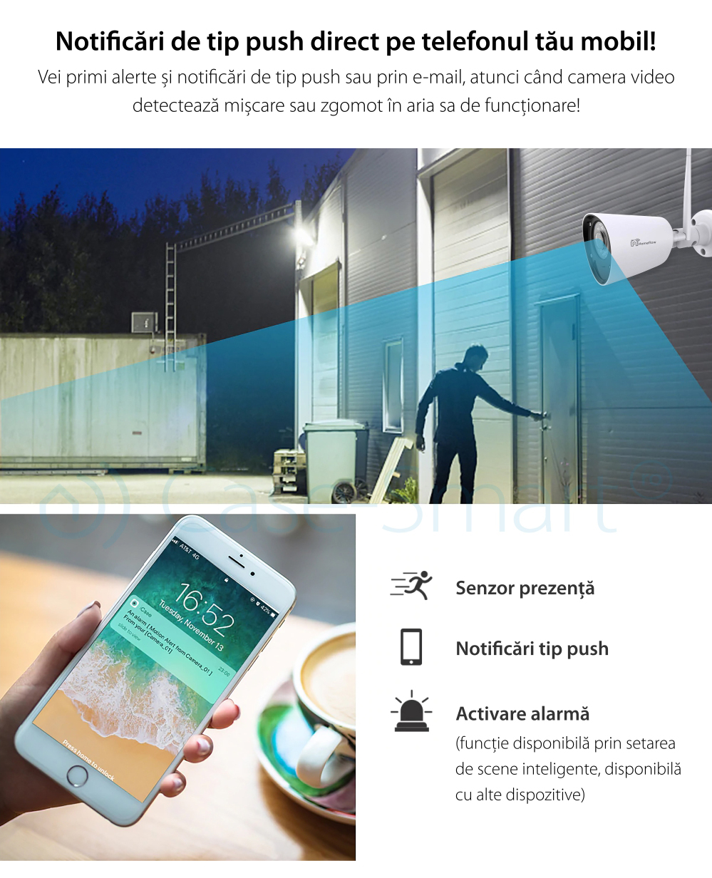 Telecamera di sorveglianza wireless Homeflow C-6003, per esterni, rilevamento del movimento, visione notturna, controllo tramite smartphone