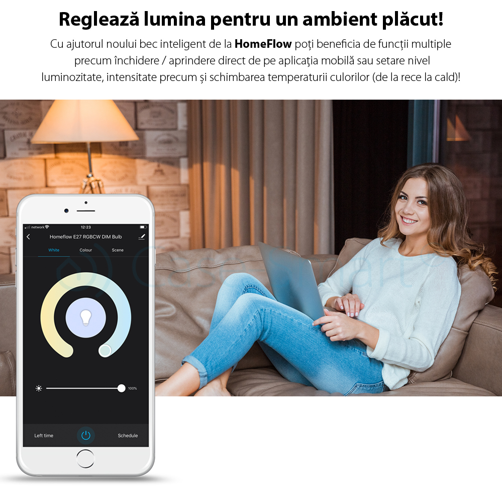 Lampadina Intelligente LED Wireless Homeflow B-5011, E27, 9W (60W), 806lm, RGB, Dimmerabile, Controllo tramite Smartphone
