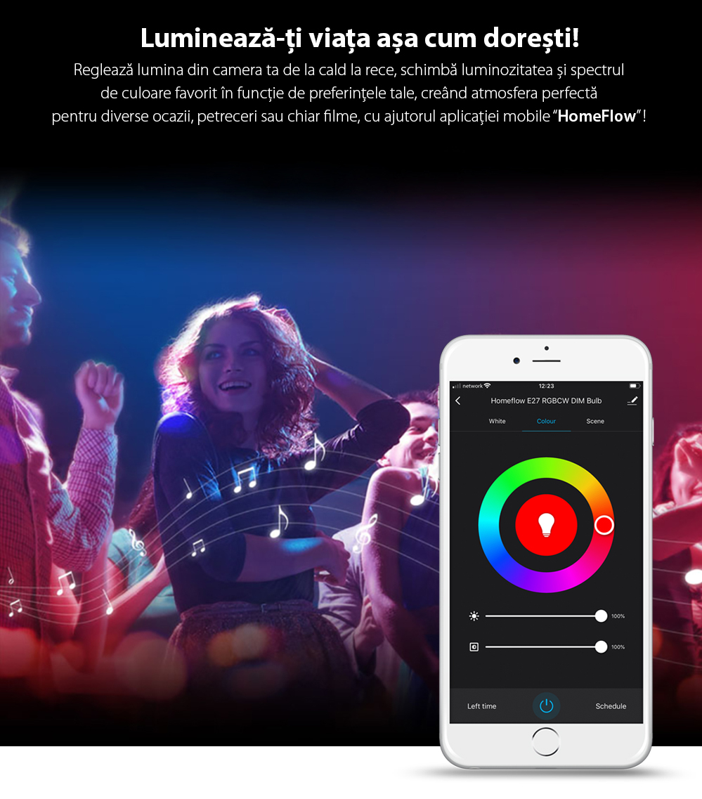 Lampadina Intelligente LED Wireless Homeflow B-5011, E27, 9W (60W), 806lm, RGB, Dimmerabile, Controllo tramite Smartphone