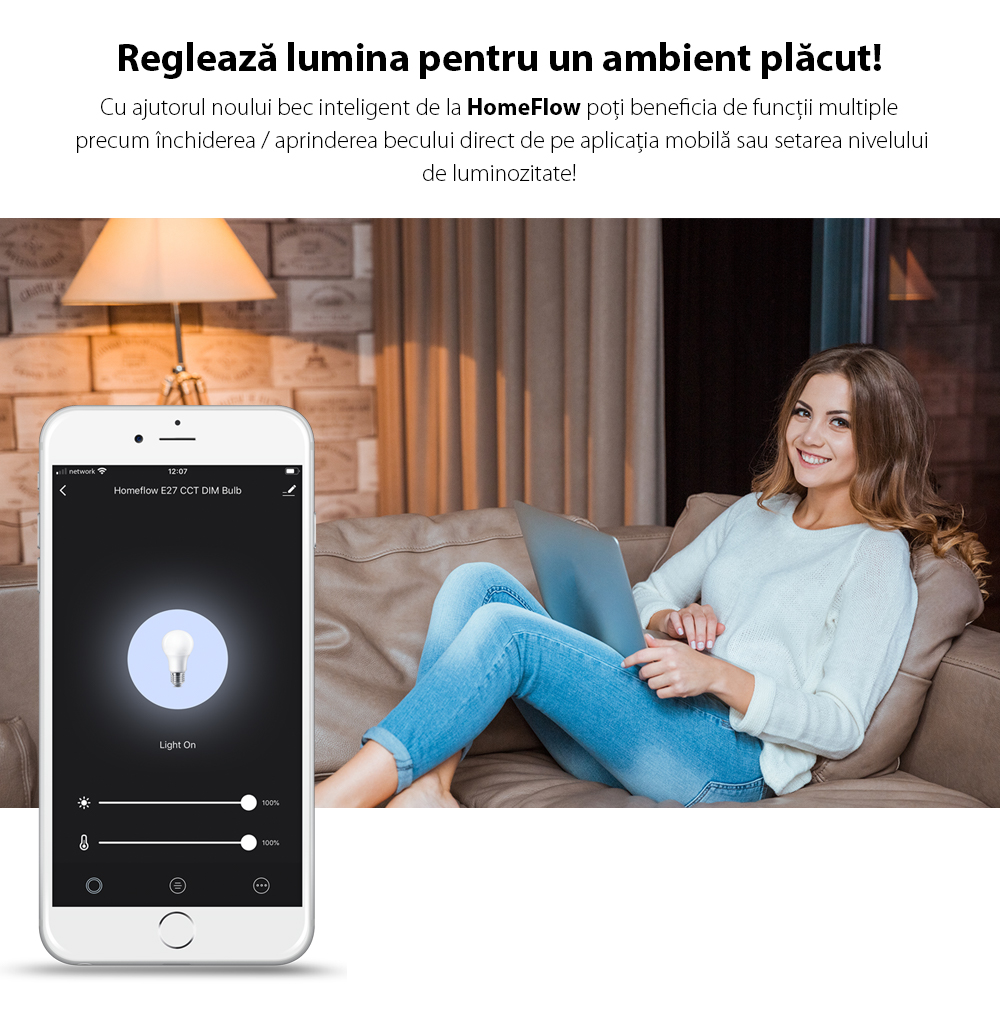 Lampadina LED Intelligente Wireless Homeflow B-5008, B22, 5.5W (equivalente a 40W), 500lm, dimmerabile, a filamento, luce calda, Controllo tramite smartphone