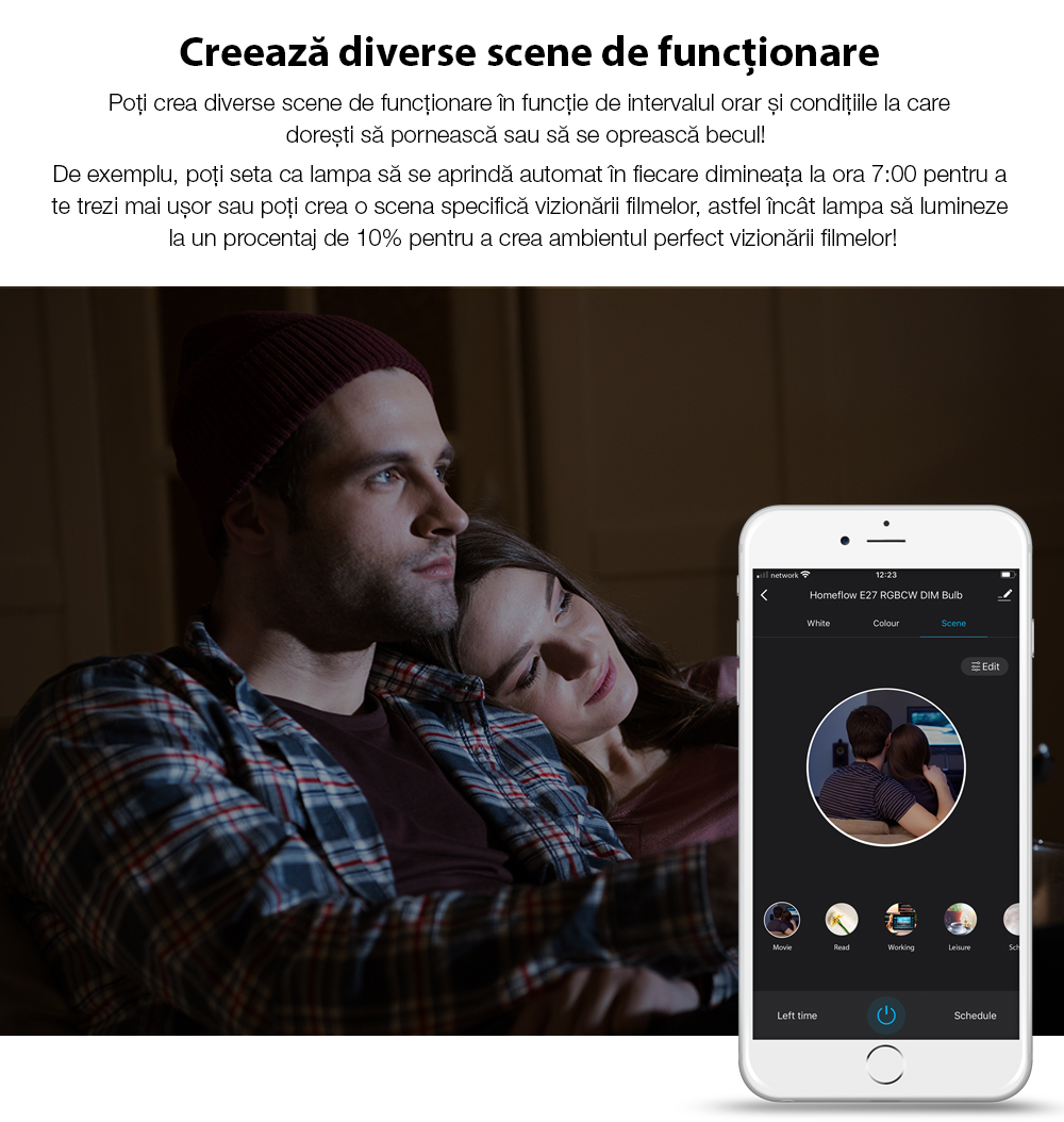 Lampadina LED Intelligente Wireless Homeflow B-5008, B22, 5.5W (equivalente a 40W), 500lm, dimmerabile, a filamento, luce calda, Controllo tramite smartphone