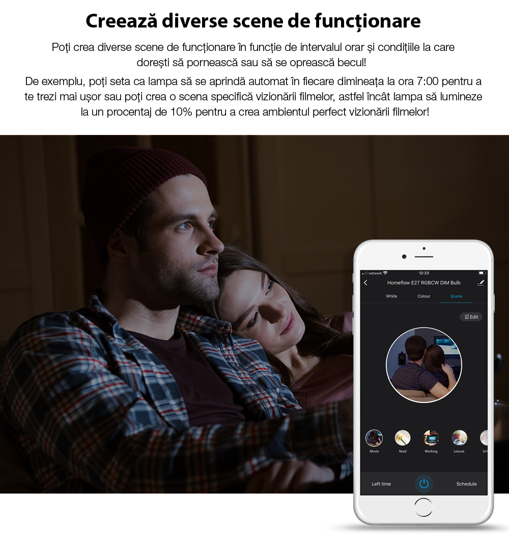 Lampadina Intelligente LED Wireless Homeflow B-5011, E27, 9W (60W), 806lm, RGB, Dimmerabile, Controllo tramite Smartphone