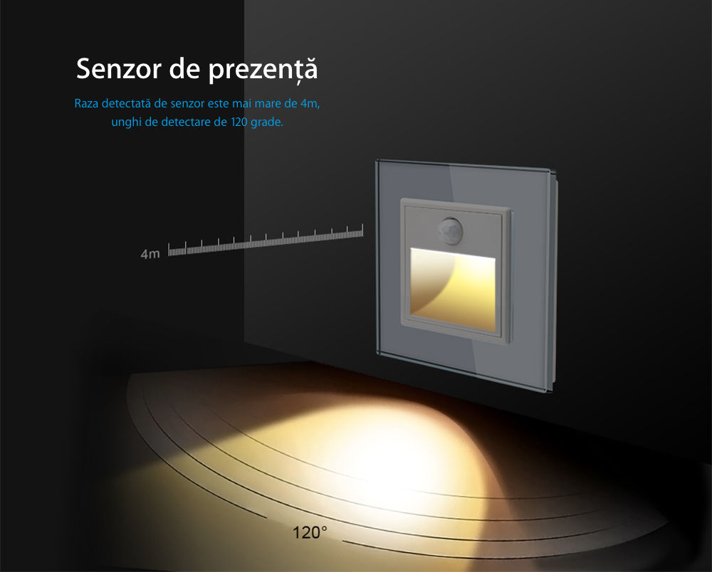Modulo Lampada da notte LED Livolo con cornice in vetro, sensore di movimento incorporato