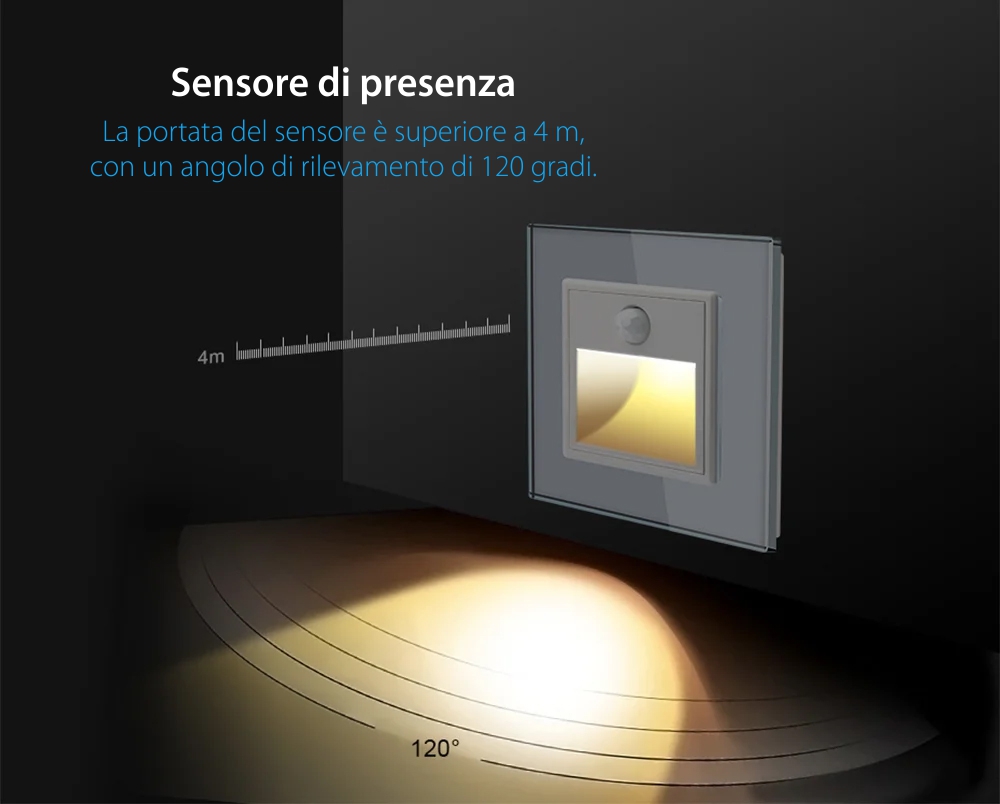 Modulo Lampada da notte LED Livolo con cornice in vetro, sensore di movimento incorporato