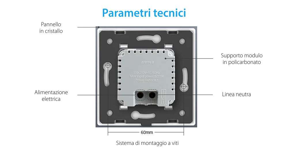 Modulo Lampada da notte LED Livolo con cornice in vetro, sensore di movimento incorporato