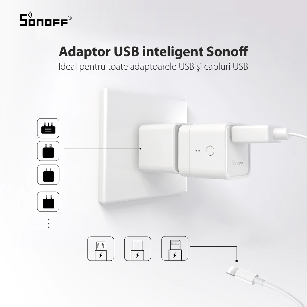 Adattatore USB intelligente Sonoff, Micro, 5V, Wireless, Compatibile con Google Home, Alexa e eWeLink