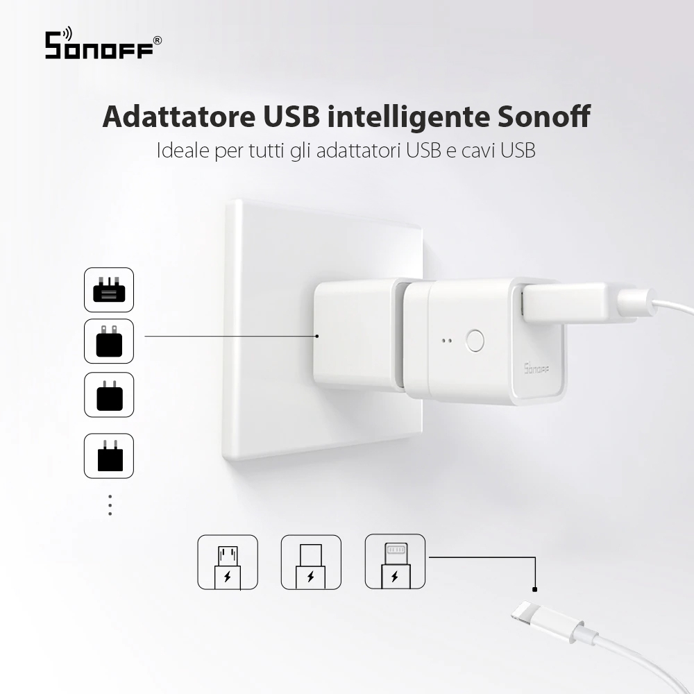 Adattatore USB intelligente Sonoff, Micro, 5V, Wireless, Compatibile con Google Home, Alexa e eWeLink