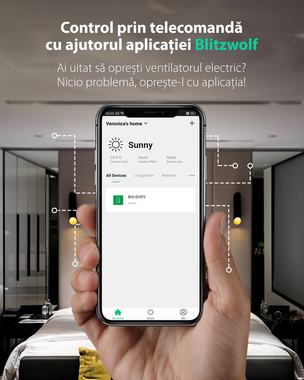 Multipresa intelligente Blitzwolf BW-SHP9, 3 prese e 2 porte USB, 3300W, 15A, Controllo tramite smartphone