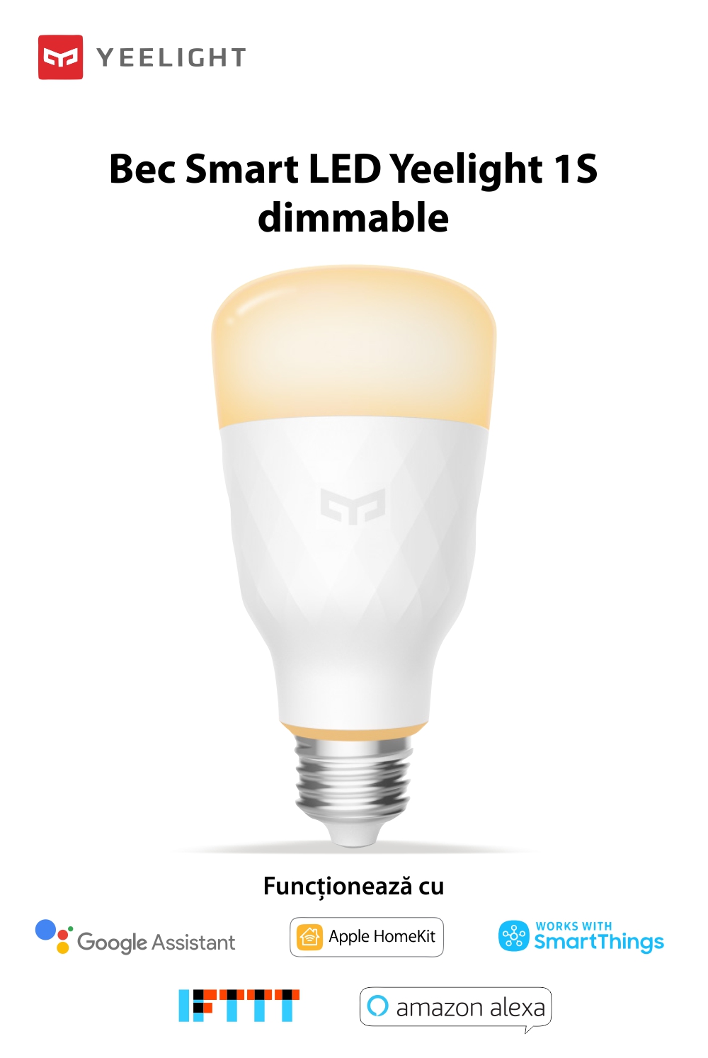 Lampadina Smart LED Yeelight 1S, Dimmerabile, Wi-Fi, E27, 800 LM, Controllo vocale, 8.5W