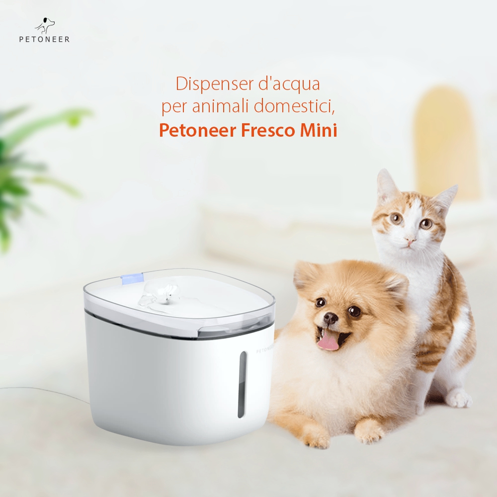 Dispenser d’acqua per animali domestici, Petoneer Fresco Mini, 1.9L, Filtrazione, Controllo tramite app