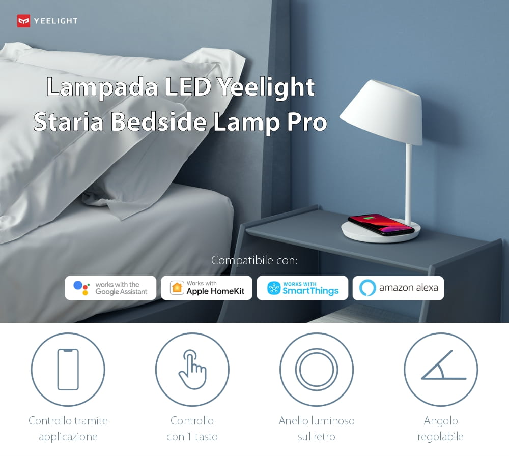 Lampada LED Yeelight Staria Bedside Lamp Pro, YLCT03YL, Per la ricarica wireless, 18W, Controllo vocale