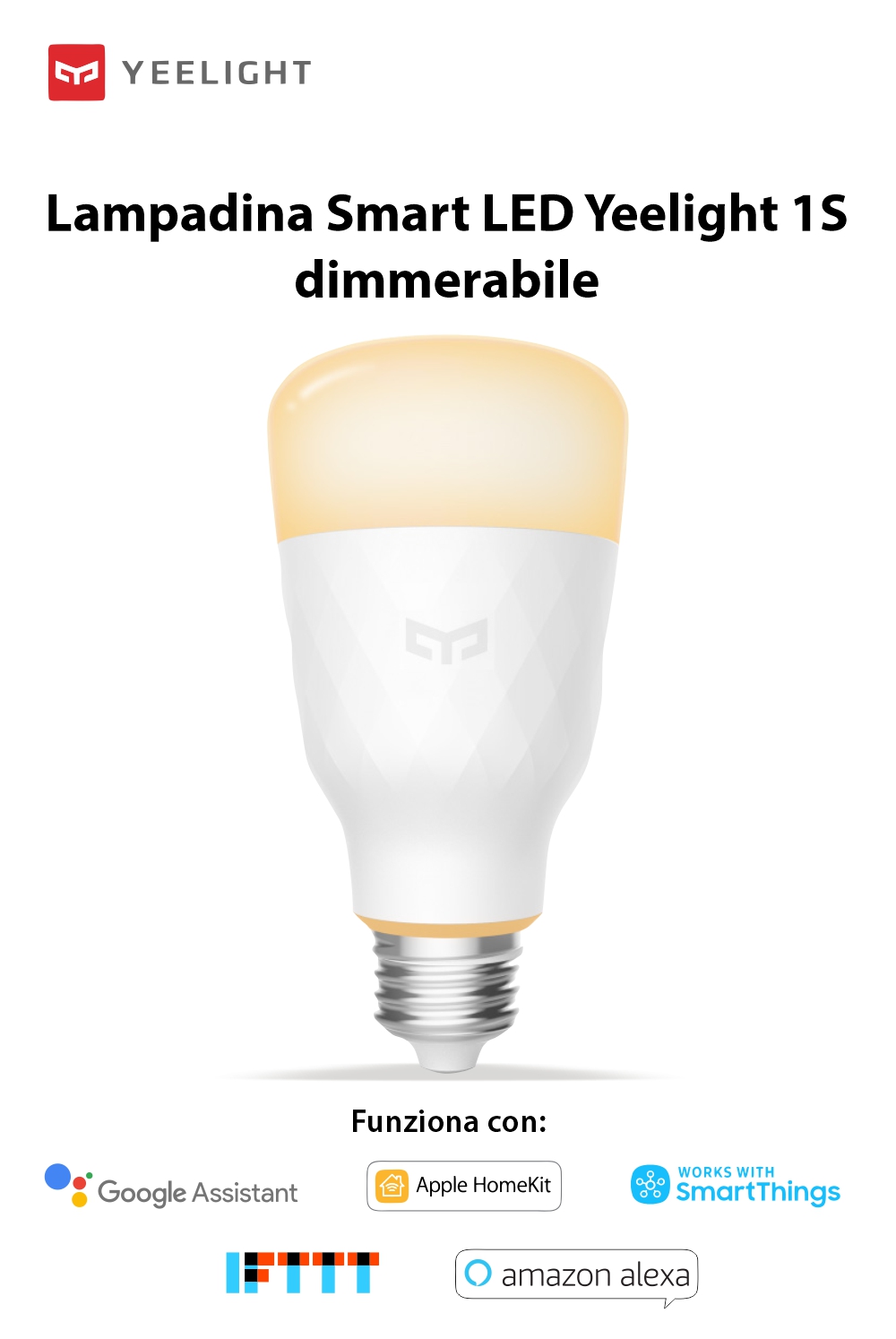 Lampadina Smart LED Yeelight 1S, Dimmerabile, Wi-Fi, E27, 800 LM, Controllo vocale, 8.5W