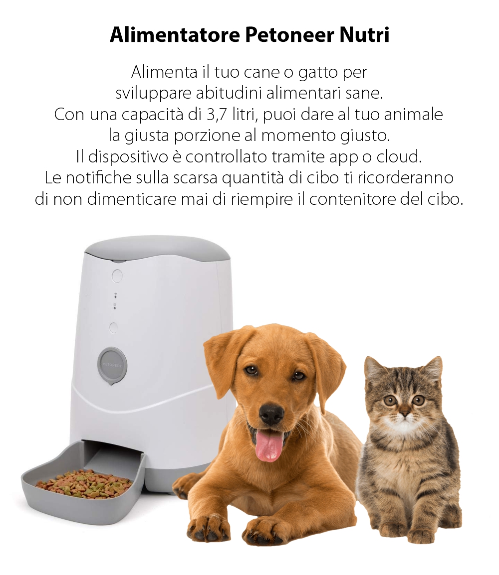 Dispenser intelligente per cibo per animali Petoneer Nutri, Controllo tramite app, Slot per batteria esterna