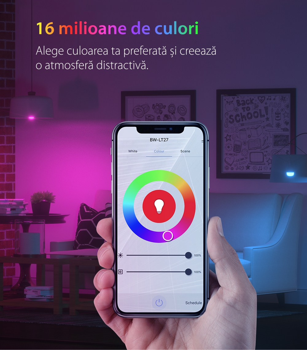 Lampadina intelligente Blitzwolf BW-LT27, Wi-Fi, Smart, E27, 9W, Controllo vocale, 850 LM, RGB