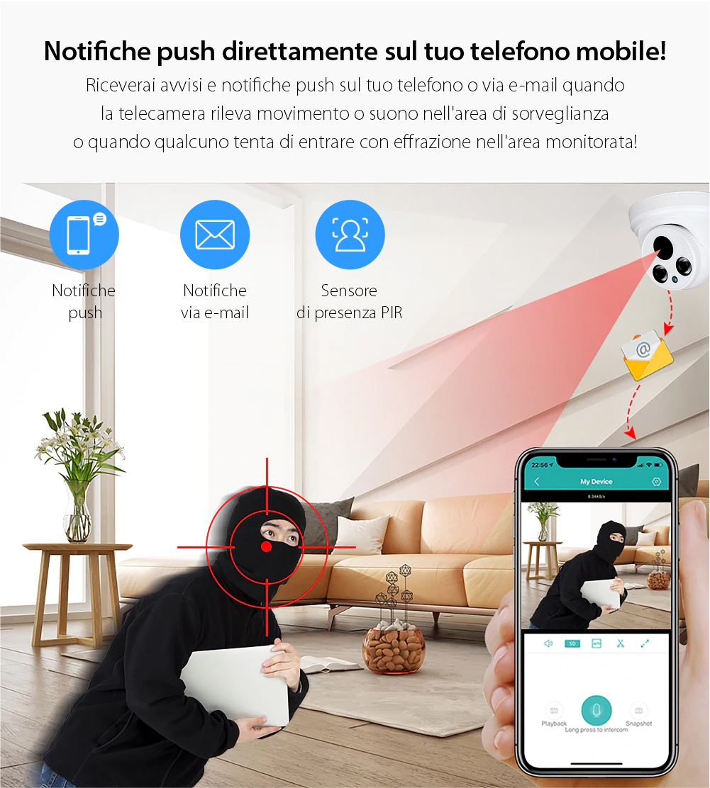 Telecamera di sorveglianza Besnt BS-IP61L, 3MP, HD, Visione notturna con infrarossi