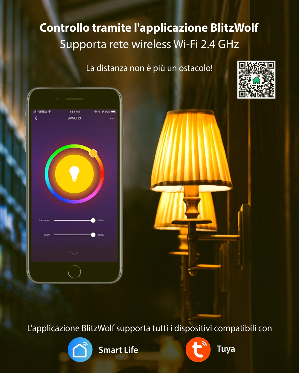 Lampadina Smart LED RGB, BlitzWolf BW-LT21, 10 W, Bulb, 900 LM, 3000K, E27, Controllo vocale