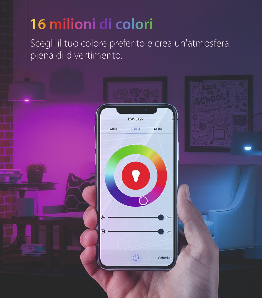 Lampadina intelligente Blitzwolf BW-LT27, Wi-Fi, Smart, E27, 9W, Controllo vocale, 850 LM, RGB