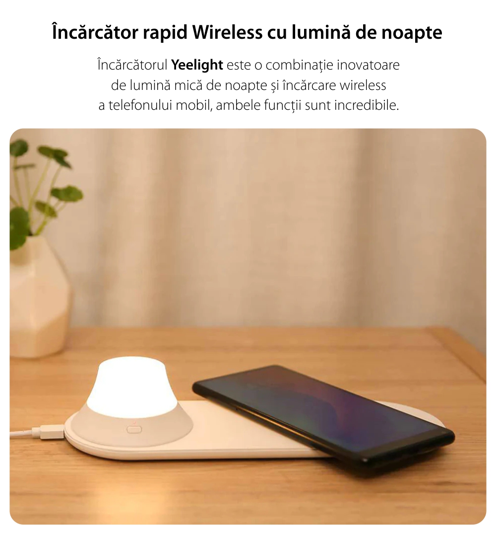 Caricabatterie Wireless Yeelight YLYD08YI, Bianco, Luce Notturna, Ricarica Rapida, 10W, Lampada LED