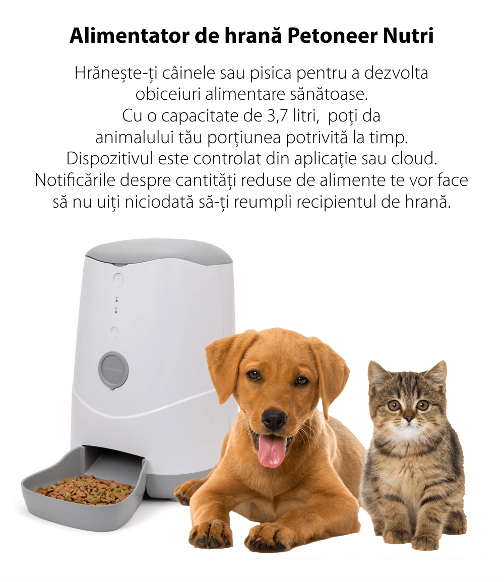 Dispenser intelligente per cibo per animali Petoneer Nutri, Controllo tramite app, Slot per batteria esterna