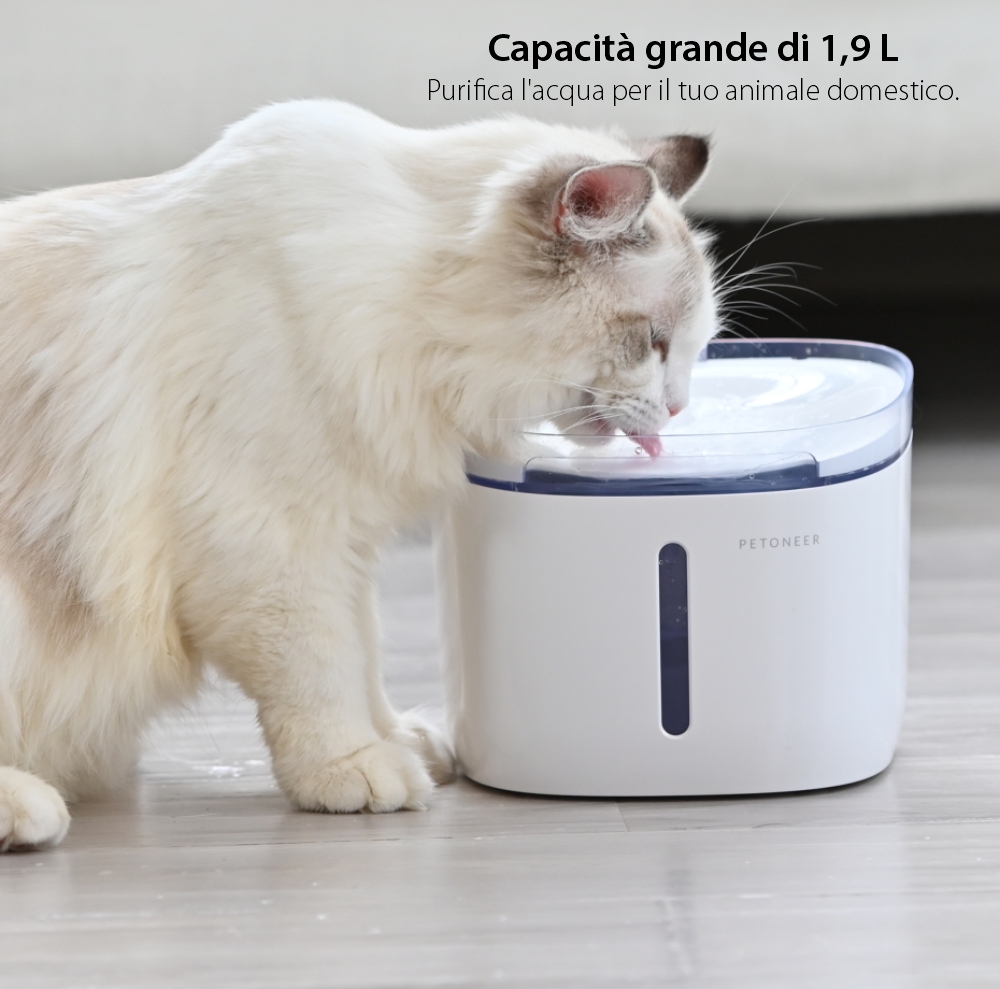 Dispenser d’acqua per animali domestici, Petoneer Fresco Mini, 1.9L, Filtrazione, Controllo tramite app