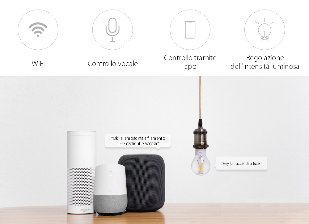 Lampadina intelligente con filamento LED, Yeelight YLDP12YL, Controllo smart, 6W, Wi-Fi, 2.4 GHz