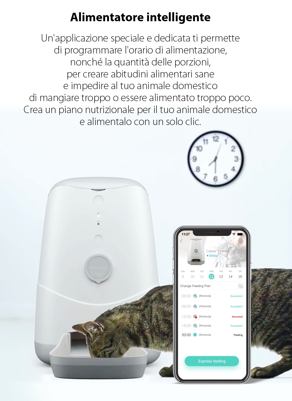 Dispenser intelligente per cibo per animali Petoneer Nutri, Controllo tramite app, Slot per batteria esterna