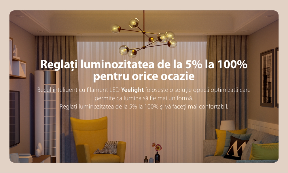 Lampadina intelligente con filamento LED, Yeelight YLDP12YL, Controllo smart, 6W, Wi-Fi, 2.4 GHz