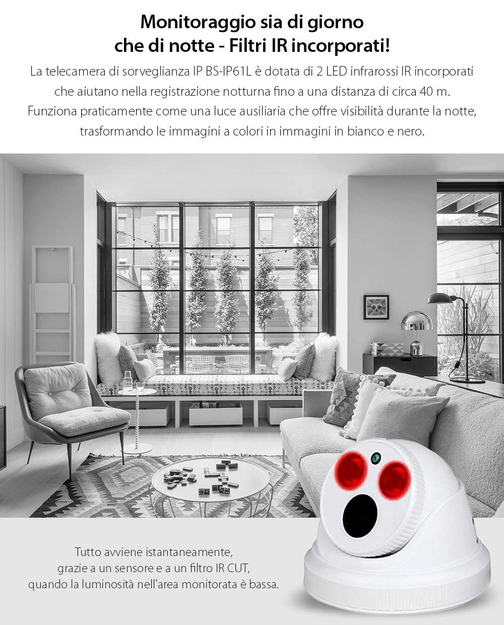 Telecamera di sorveglianza Besnt BS-IP61L, 3MP, HD, Visione notturna con infrarossi