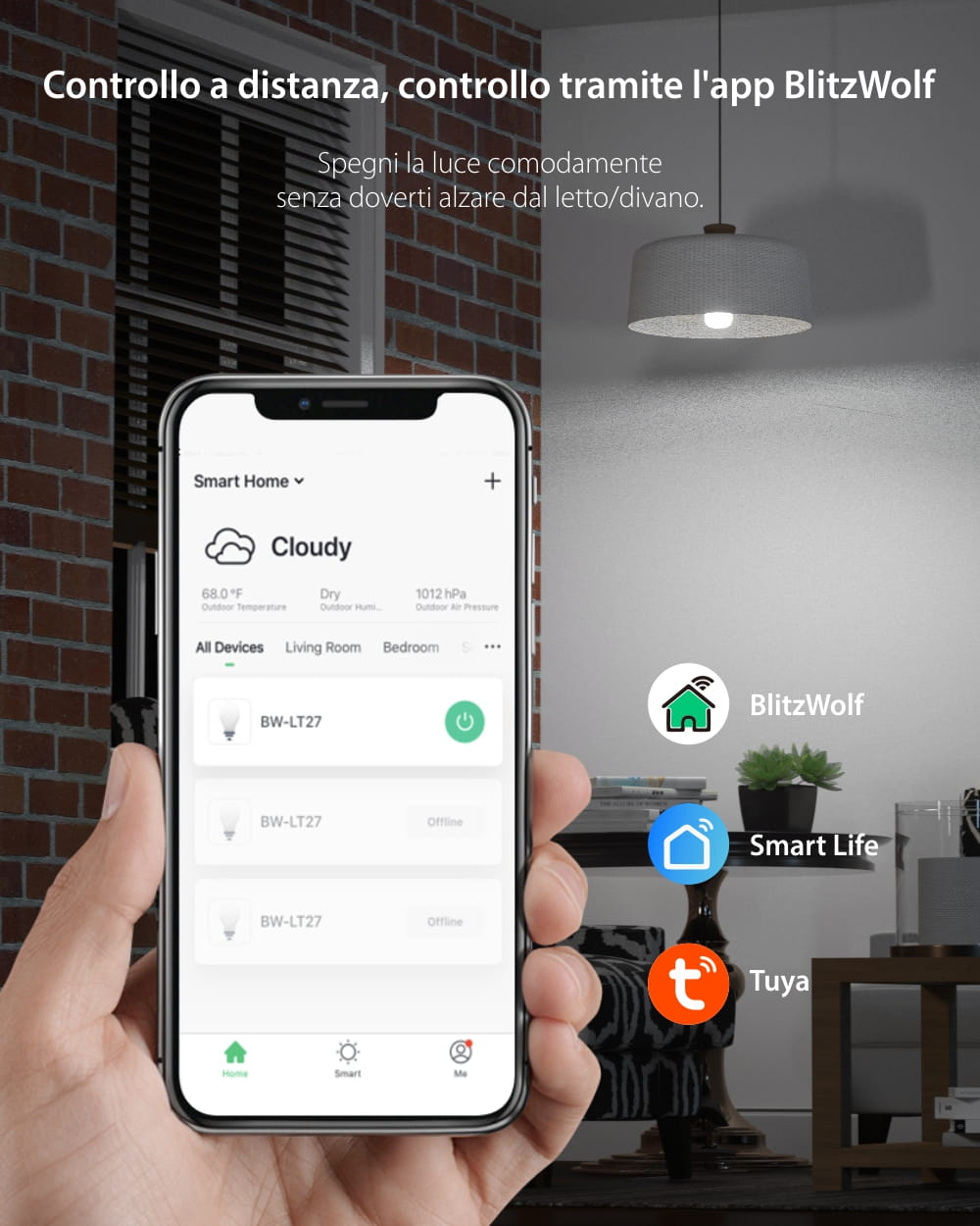 Lampadina intelligente Blitzwolf BW-LT27, Wi-Fi, Smart, E27, 9W, Controllo vocale, 850 LM, RGB