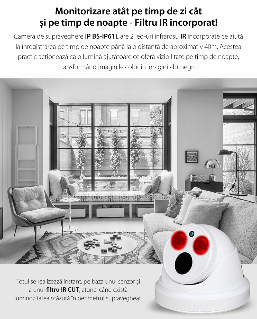 Telecamera di sorveglianza Besnt BS-IP61L, 3MP, HD, Visione notturna con infrarossi